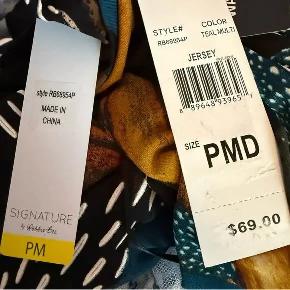 Robbie Bee Petite 3/4-Sleeve Asymmetrical-Hem Dress Teal Multi Women’s Sz PM - Picture 9 of 10